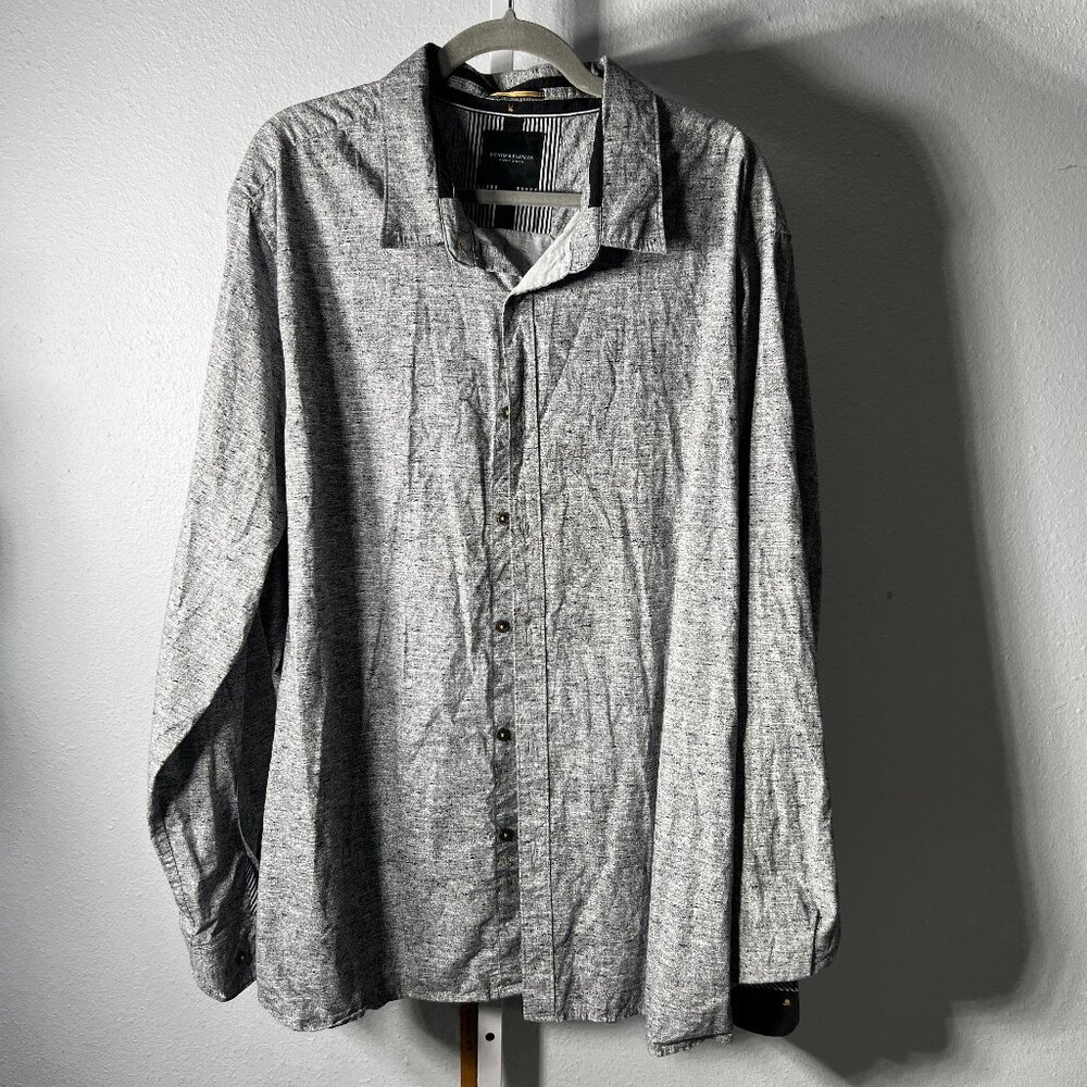 Ricky Singh Denim & Flower 100% Cotton Variegated Grey Long-Sleeve Button SZ 4XL